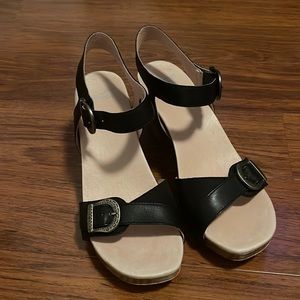 Dansko Anna Burnished Calf Leather Ankle Strap Block Heel Sandal